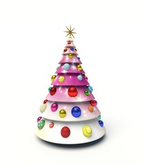 Christmas tree, Christmas baubles. 3d render illustration