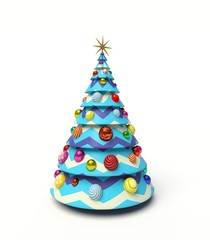 Christmas tree, Christmas baubles. 3d render illustration