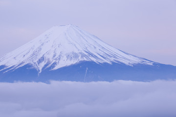 Top of Mountain Fuji with snow in winter season