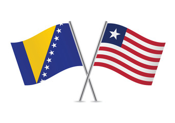Bosnia and Herzegovina  and Liberian flags. Vector illustration.