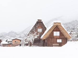 World Heritage Site Shirakawago village with snow in winter