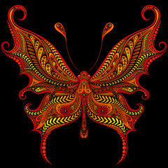 Fire vector abstract butterfly on black background