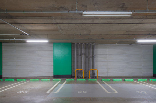 Interior of Empty underground car parking lot