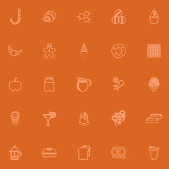Sweet food orange line icons