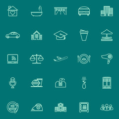 Hospitality business green line icons