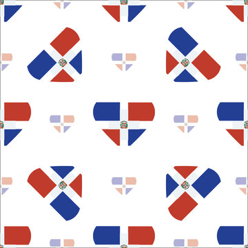 Dominican Republic flag heart seamless pattern. Patriotic Domini