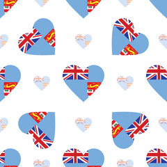 Fiji flag heart seamless pattern. Patriotic Fiji flag background