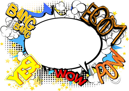 Comic book style abstract background with words and speech bubble.