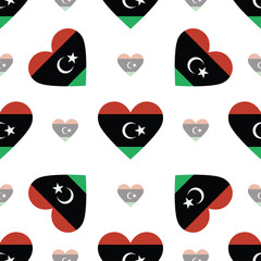 Libya flag heart seamless pattern. Patriotic Libya flag backgrou