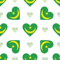 Mauritania flag heart seamless pattern. Patriotic Mauritania fla