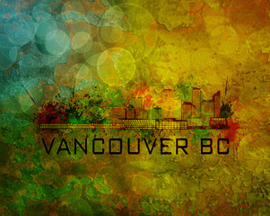 Vancouver BC City Skyline on Grunge Background Illustration