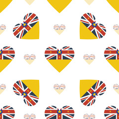 Niue flag heart seamless pattern. Patriotic Niue flag background