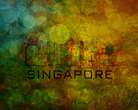 Singapore City Skyline on Grunge Background Illustration