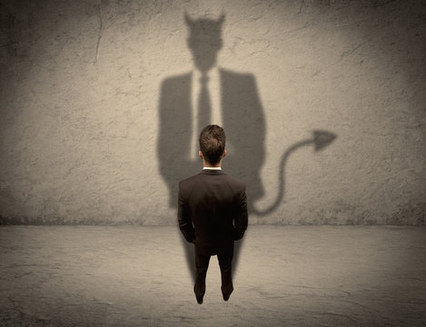 Salesman Facing His Own Devil Shadow