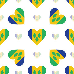 Saint Vincent and the Grenadines flag heart seamless pattern. Pa