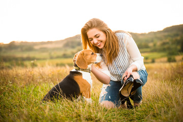 Woman and dog in nature