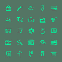 Banking and financial green color line icons