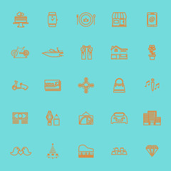 Birthday gift orange color line icons