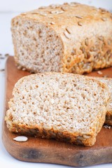 rye bread with sunflower seeds.selective focus