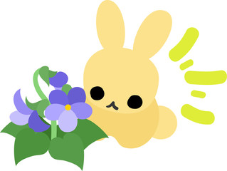 A rabbit and a violet flower
