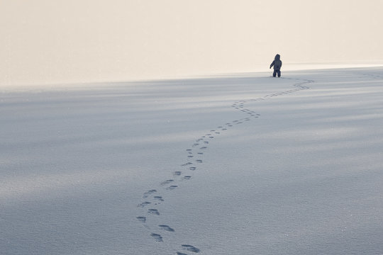 Human on mountain, winter, snow, walk