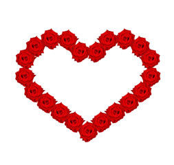 Red rose isolated on white background, Heart shape