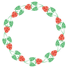 Vector card with berries. Empty round form with ornamental strawberries and leaves. Decorative frame. Series of Cards, Blanks and Forms.