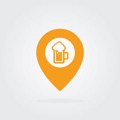 Beer Map Pointer Icon. Location pointer symbol. Flat Design vector.