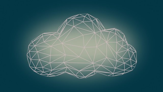 one low poly cloud that changes shape from solid ti wireframe, loop animation (3d render)