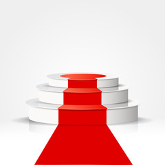 Podium with red carpet isolated on white background.
