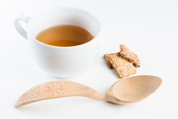 Wooden spoon on white background