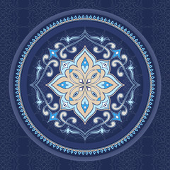 Vintage blue pattern in shape of a circle. Mandala.