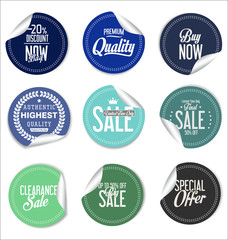 Round sale stickers on white background collection