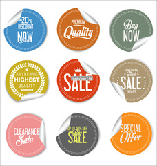 Round sale stickers on white background collection