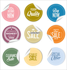 Round sale stickers on white background collection