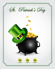 St. Patrick's Day card with pot of gold and Leprechaun green hat.