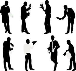 set of waiters with trays - vector