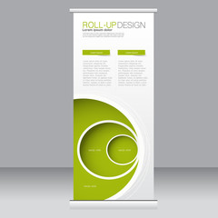 Roll up banner stand template. Abstract background for design,  business, education, advertisement.  Green color. Vector  illustration.