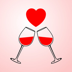 Icono plano brindis con corazon en fondo degradado