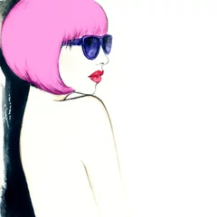 Photo sur Plexiglas Visage aquarelle woman with glasses. watercolor illustration