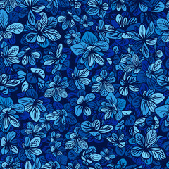 Floral background with blue flowers. Seamless pattern
