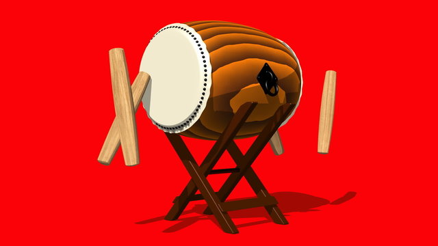 Loopable Asian Drum And Sticks On Red Background