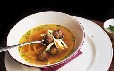 Soup with meatballs and noodles