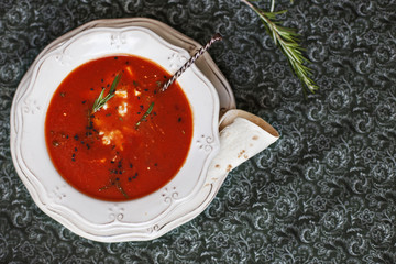 Tasty Tomato soup with pita 