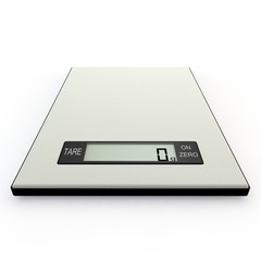 Electronic kitchen scales show zero grams