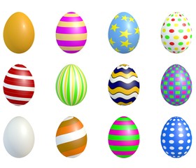 Colorful easter eggs on white isolated background