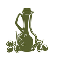 bottle of olive oil and olive branches