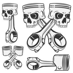 Set of skull piston for emblems,design tattoo,labels. 