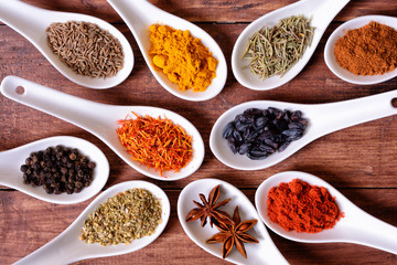 Spices in ceramic bowls