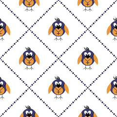 Seamless vector pattern with animals, cute symmetrical  background with birds. Series of Animals and Insects Seamless Patterns.